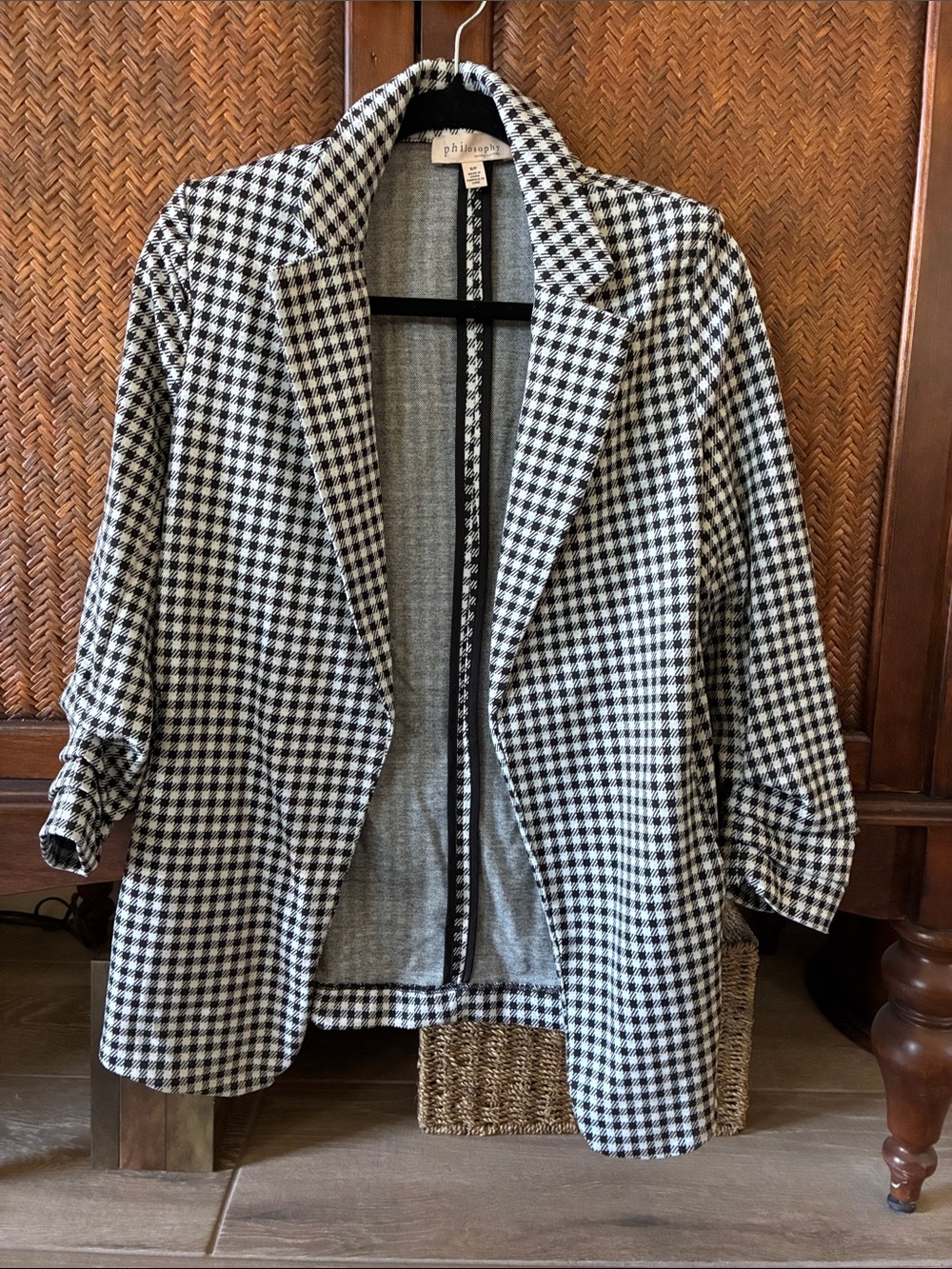 Philosophy Black & White Houndstooth Open Blazer with pockets